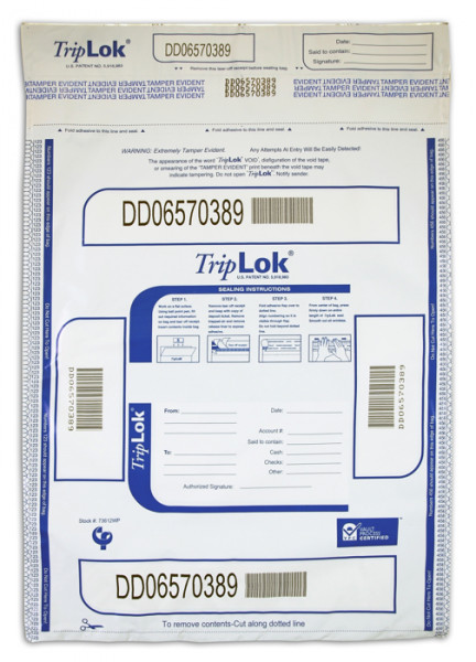 Deposit Bag 12'' X 16'' TripLok, white w/pocket | BAG-15