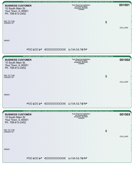 Blue Green 3 Per Page Laser Checks | L3C-BG